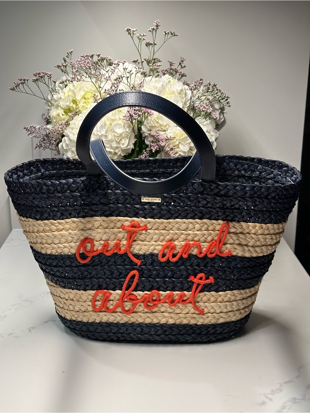 kate spade Shore Thing Navy, Natural & Red 'Out and About' Striped Straw Tote - Picture 2 of 16
